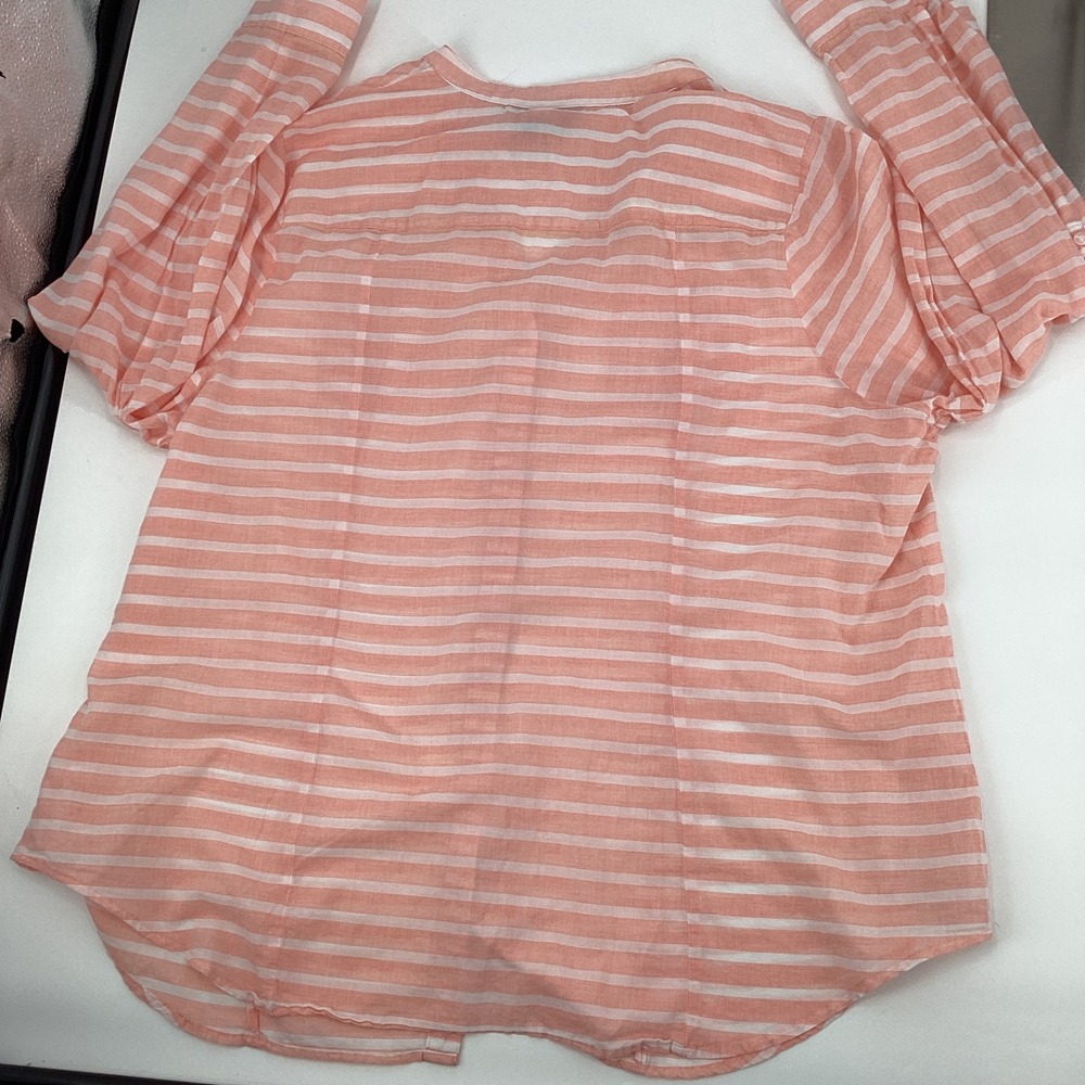 Lane Bryant Womens 22/24 Coral Pink Striped Cotton Button Down Shirt V-Neck Top - Picture 6 of 8